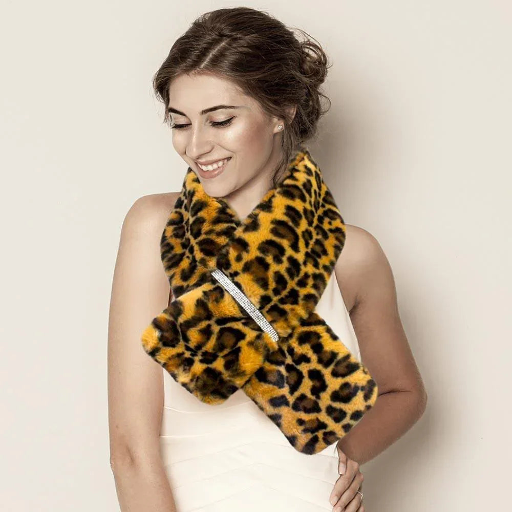 Leopard Patterned Faux Fur Bling Pull Through Scarf - Jewelry Store by Erik Rayo