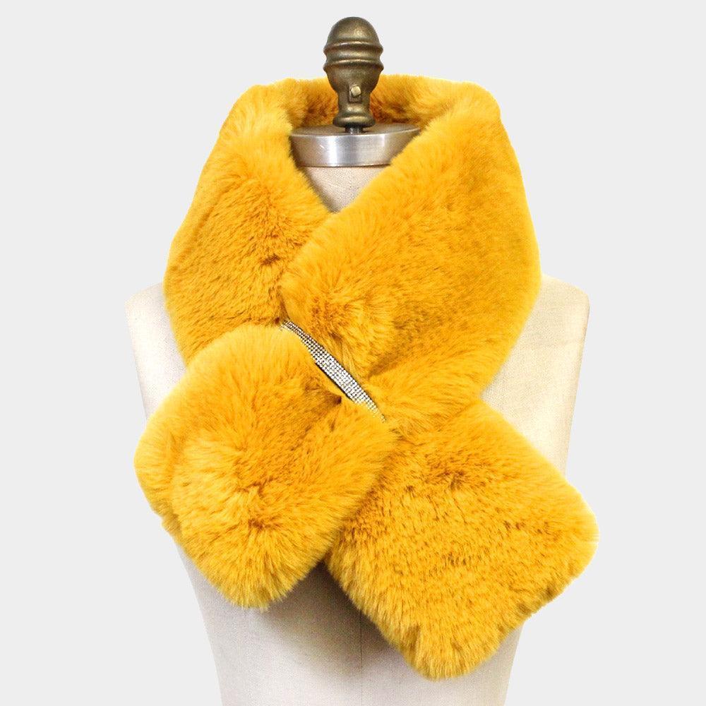 Mustard Faux Fur Bling Pull Through Scarf - Jewelry Store by Erik Rayo