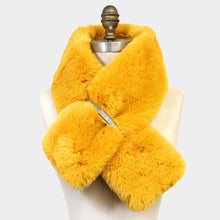 Load image into Gallery viewer, Mustard Faux Fur Bling Pull Through Scarf
