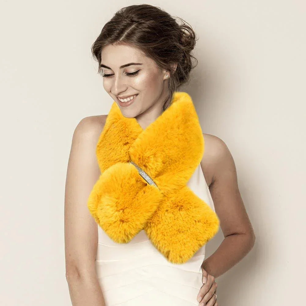 Mustard Faux Fur Bling Pull Through Scarf - Jewelry Store by Erik Rayo