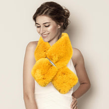 Load image into Gallery viewer, Mustard Faux Fur Bling Pull Through Scarf
