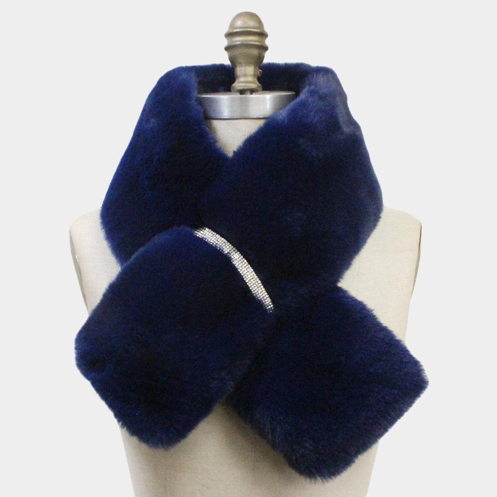 Navy Faux Fur Bling Pull Through Scarf - Jewelry Store by Erik Rayo
