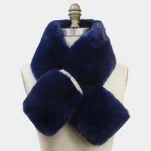 Load image into Gallery viewer, Navy Faux Fur Bling Pull Through Scarf
