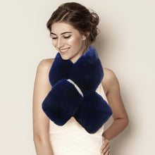 Load image into Gallery viewer, Navy Faux Fur Bling Pull Through Scarf
