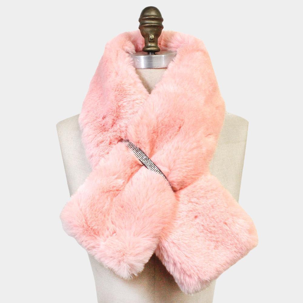 Pink Faux Fur Bling Pull Through Scarf - Jewelry Store by Erik Rayo