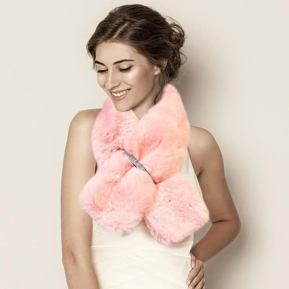 Pink Faux Fur Bling Pull Through Scarf - Jewelry Store by Erik Rayo