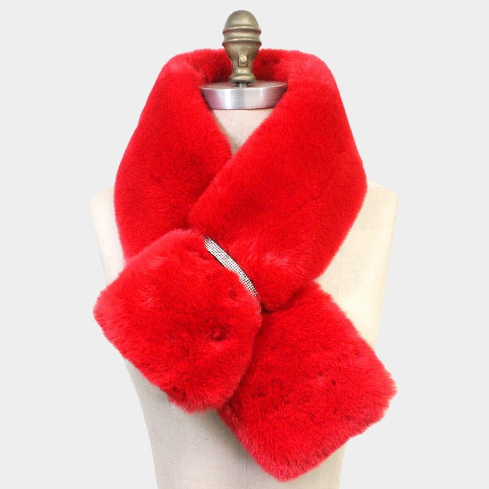 Red Faux Fur Bling Pull Through Scarf - Jewelry Store by Erik Rayo