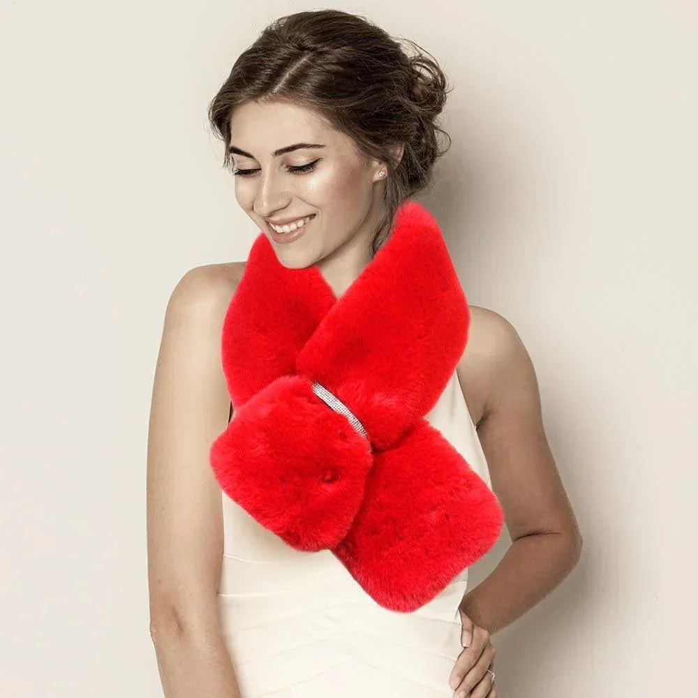 Red Faux Fur Bling Pull Through Scarf - Jewelry Store by Erik Rayo