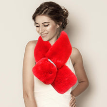 Load image into Gallery viewer, Red Faux Fur Bling Pull Through Scarf
