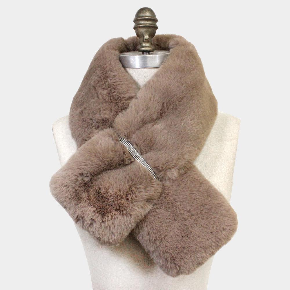 Tan Faux Fur Bling Pull Through Scarf - Jewelry Store by Erik Rayo
