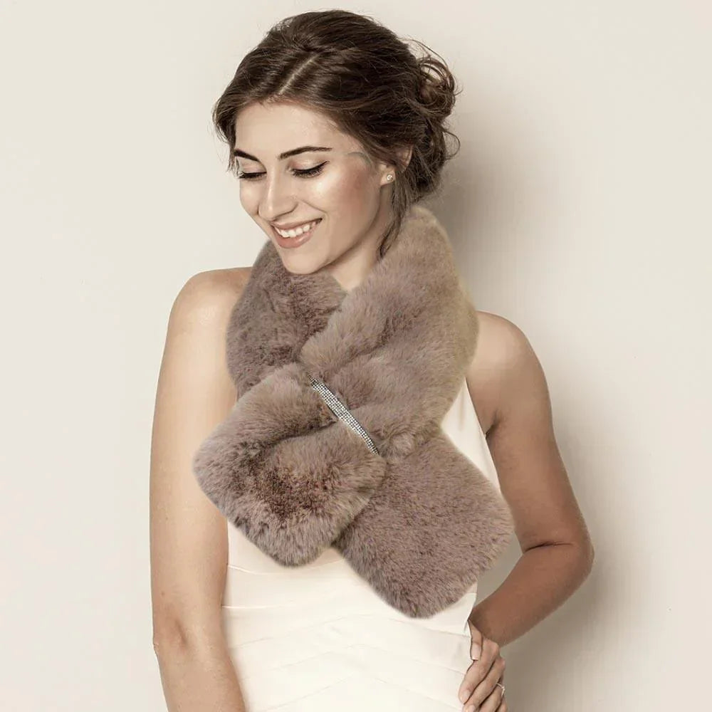Tan Faux Fur Bling Pull Through Scarf - Jewelry Store by Erik Rayo