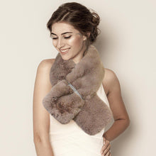 Load image into Gallery viewer, Tan Faux Fur Bling Pull Through Scarf
