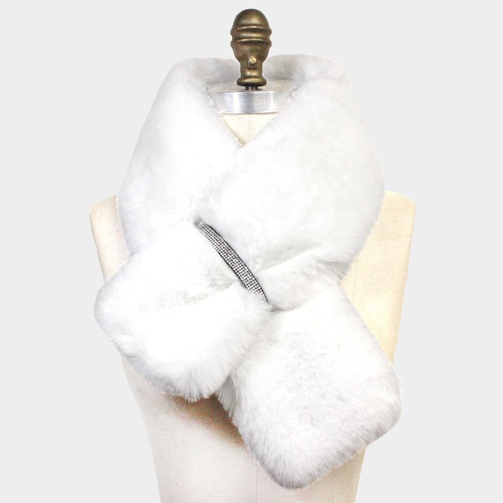 White Faux Fur Bling Pull Through Scarf - Jewelry Store by Erik Rayo