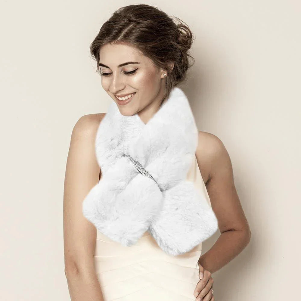 White Faux Fur Bling Pull Through Scarf - Jewelry Store by Erik Rayo