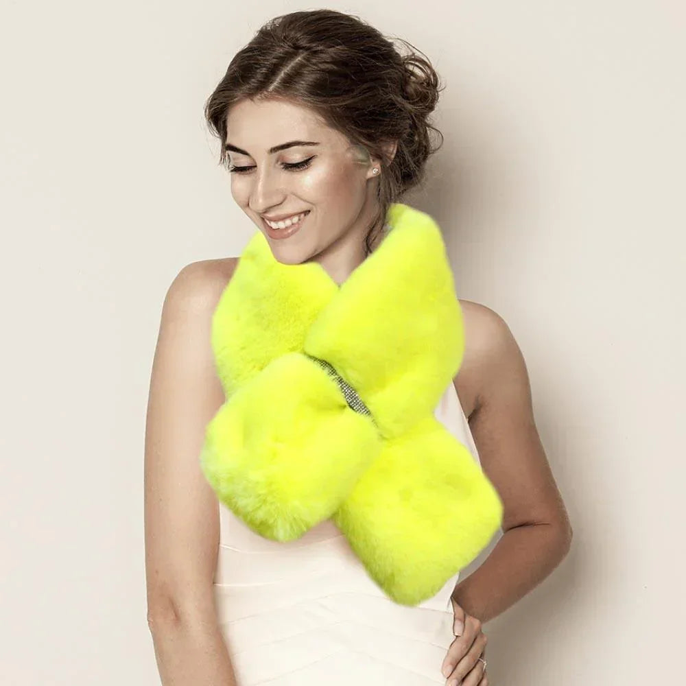 Yellow Faux Fur Bling Pull Through Scarf - Jewelry Store by Erik Rayo