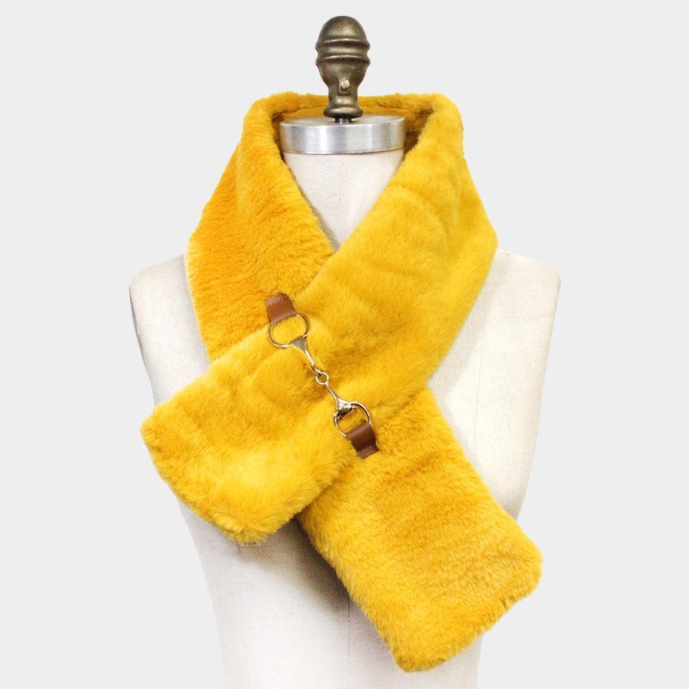 Mustard Faux Fur Leather Pull Through Scarf - Jewelry Store by Erik Rayo