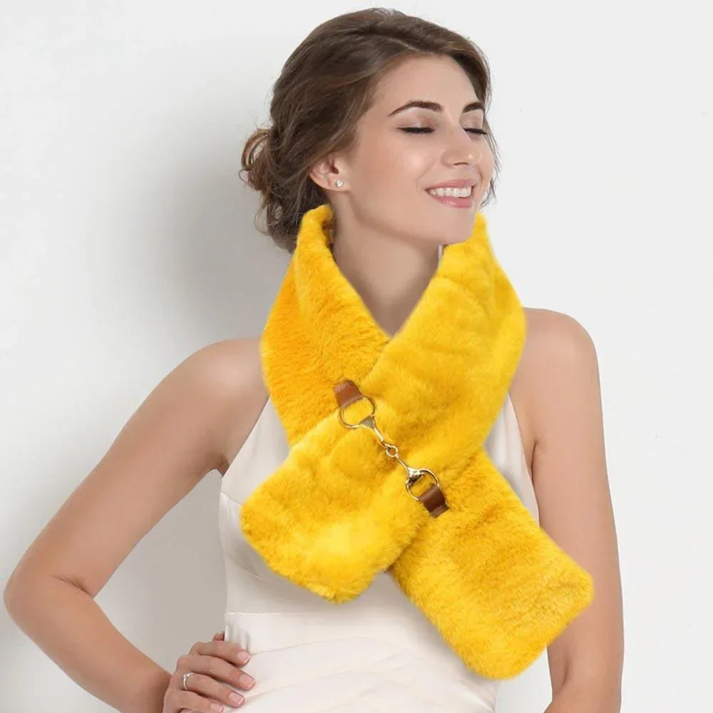 Mustard Faux Fur Leather Pull Through Scarf - Jewelry Store by Erik Rayo
