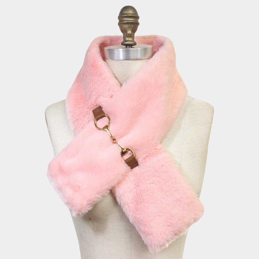 Pink Faux Fur Leather Pull Through Scarf - Jewelry Store by Erik Rayo