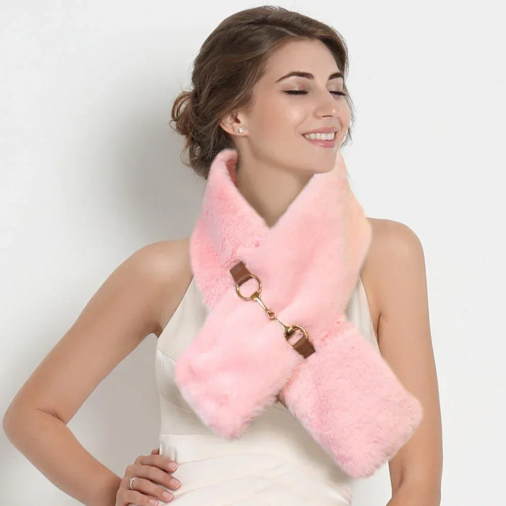 Pink Faux Fur Leather Pull Through Scarf - Jewelry Store by Erik Rayo