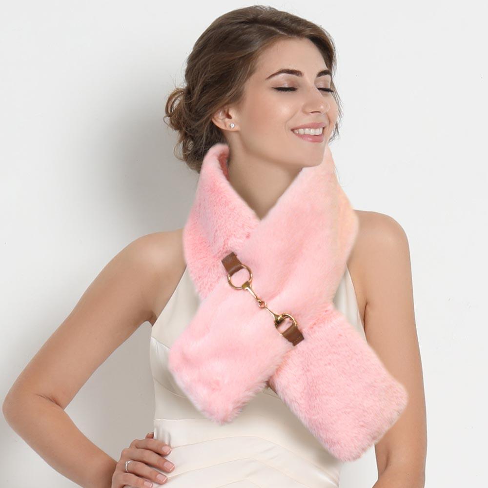 Pink Faux Fur Leather Pull Through Scarf