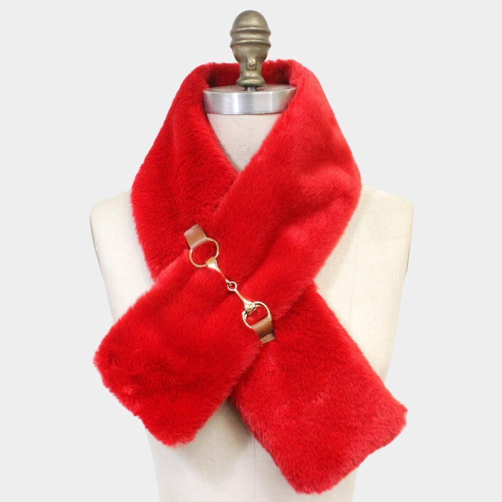 Red Faux Fur Leather Pull Through Scarf - Jewelry Store by Erik Rayo