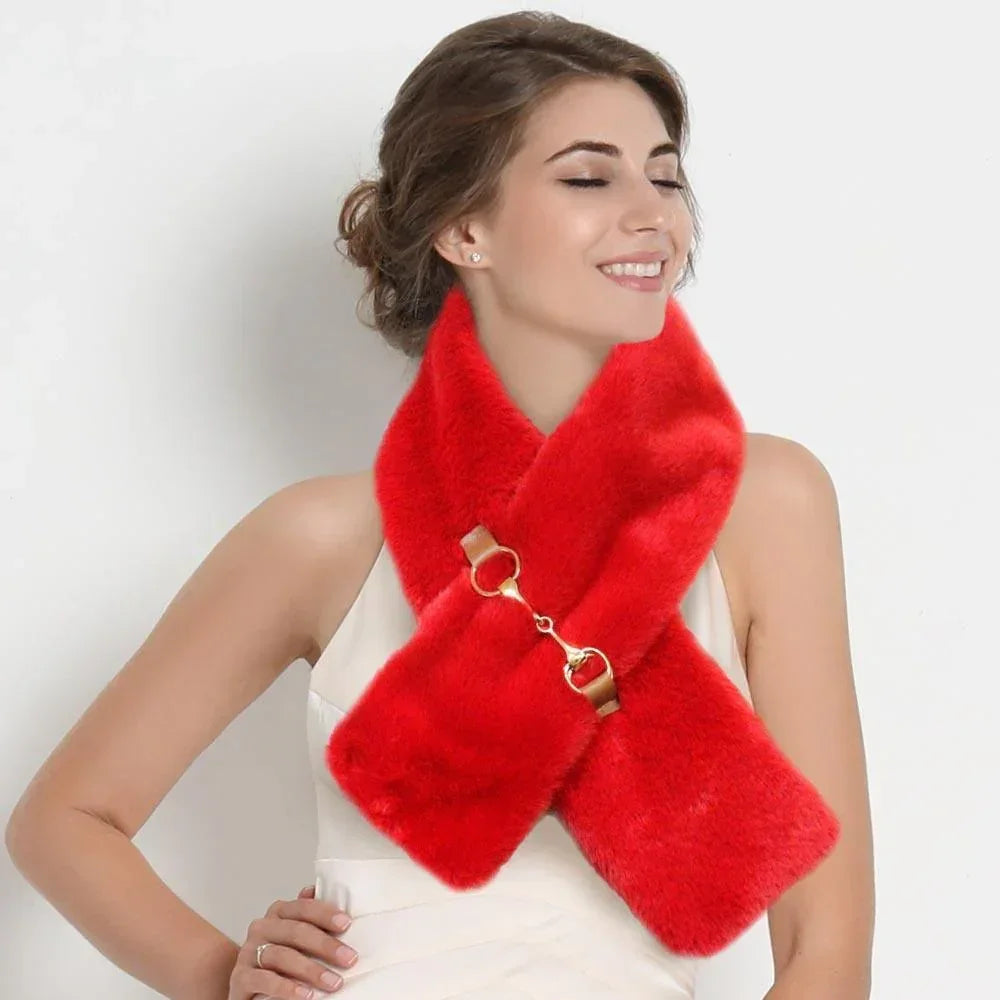Red Faux Fur Leather Pull Through Scarf - Jewelry Store by Erik Rayo
