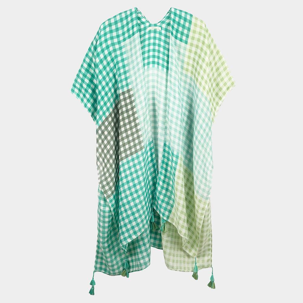 Green Gingham Check Cover Up Kimono Poncho - Jewelry Store by Erik Rayo
