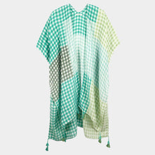 Load image into Gallery viewer, Green Gingham Check Cover Up Kimono Poncho
