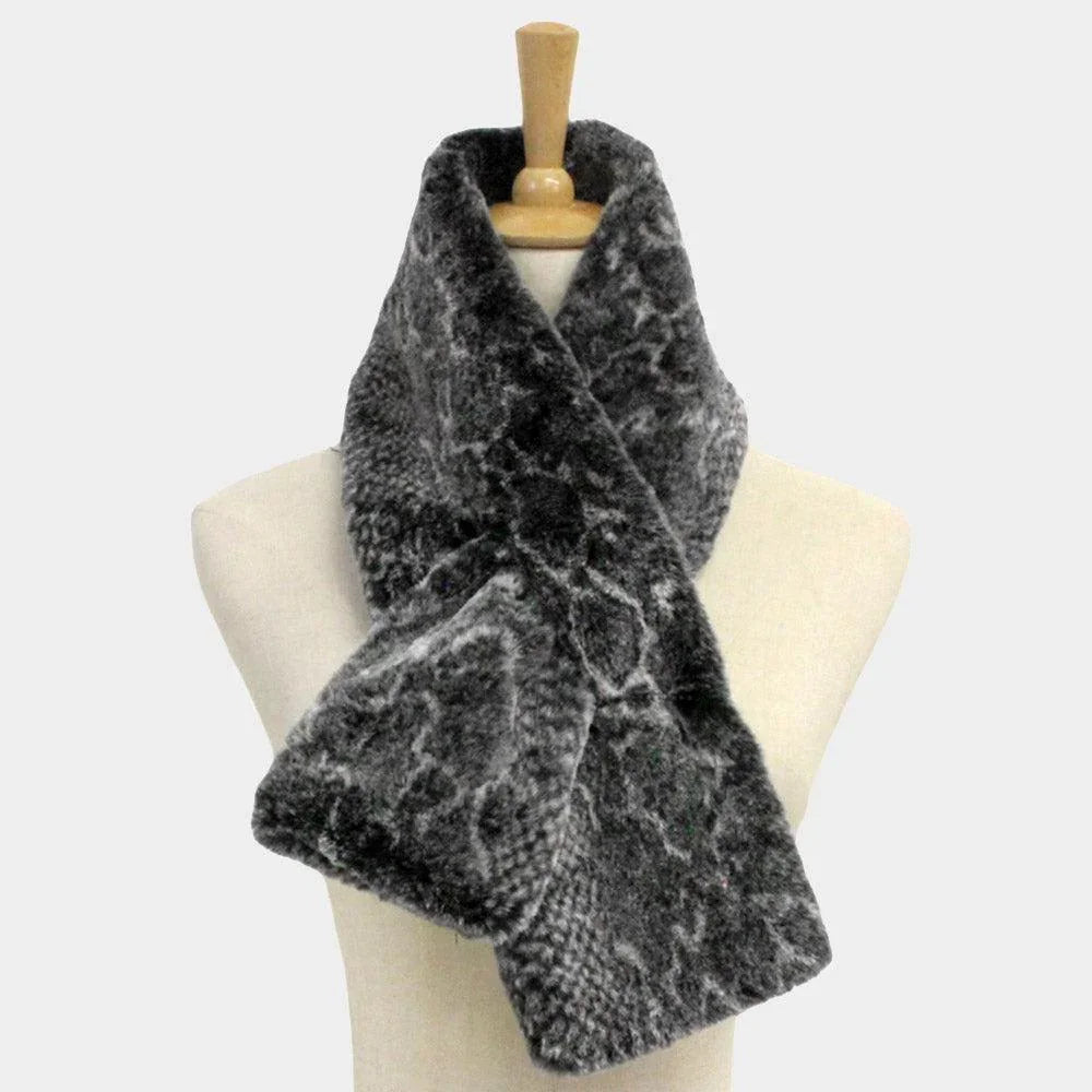 Black Snake Skin Patterned Faux Fur Pull Through Scarf - Jewelry Store by Erik Rayo
