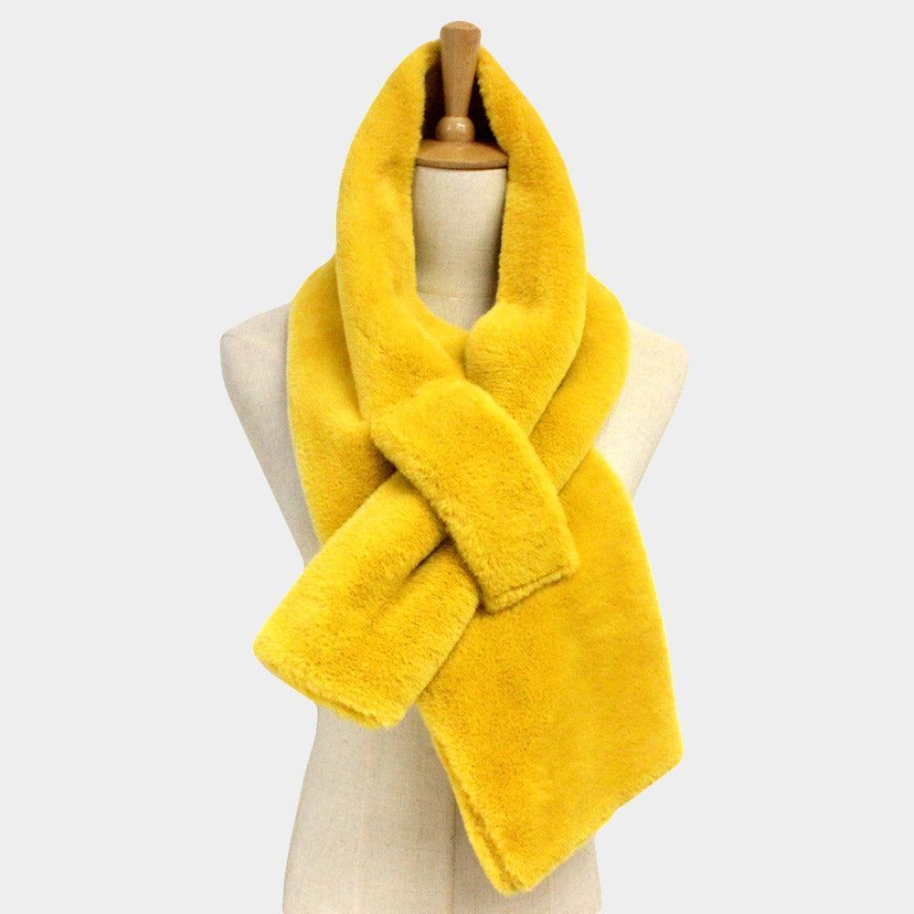 Mustard Solid Faux Fur Pull Through Scarf - Jewelry Store by Erik Rayo