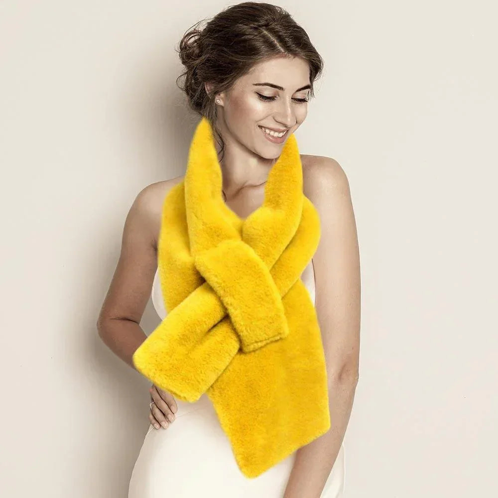 Mustard Solid Faux Fur Pull Through Scarf - Jewelry Store by Erik Rayo