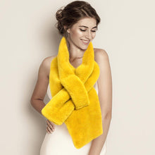 Load image into Gallery viewer, Mustard Solid Faux Fur Pull Through Scarf
