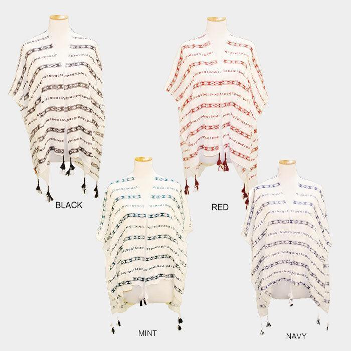 Red Aztec pattern tassel poncho - Jewelry Store by Erik Rayo