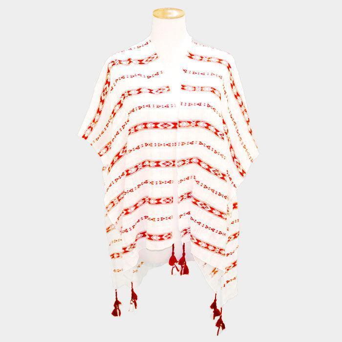 Red Aztec pattern tassel poncho - Jewelry Store by Erik Rayo