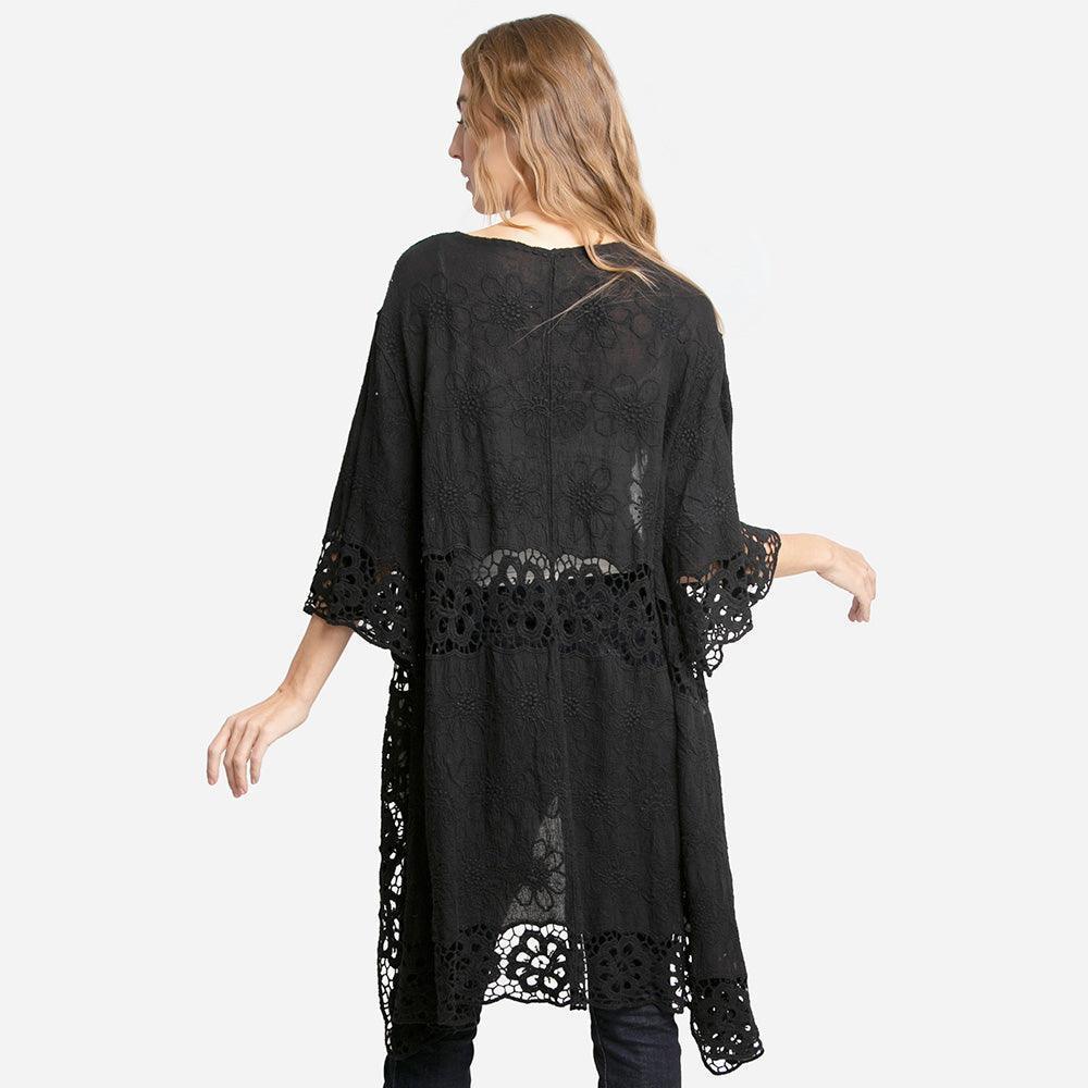 Black Floral Lace Trimmed Cover Up Kimono Poncho - Jewelry Store by Erik Rayo