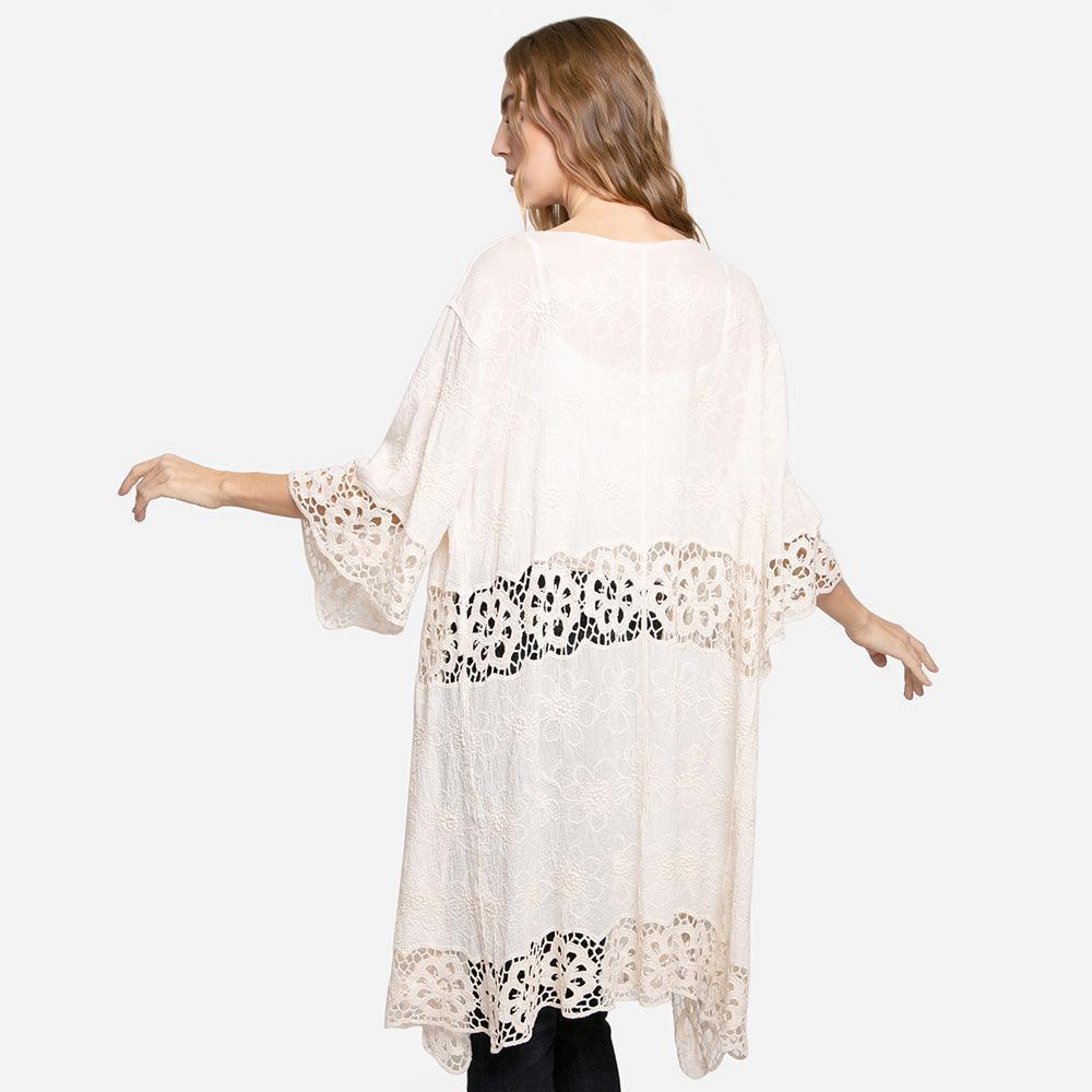 Ivory Floral Lace Trimmed Cover Up Kimono Poncho - Jewelry Store by Erik Rayo