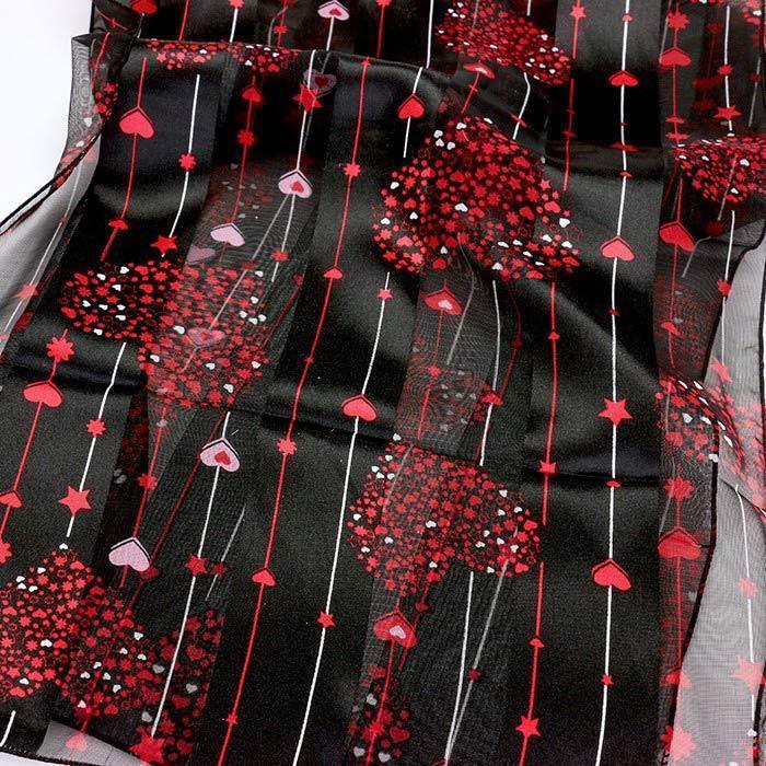 Black 6PCS - Silk Feel Satin Heart Bouquet Pattern Printed Scarf - Jewelry Store by Erik Rayo