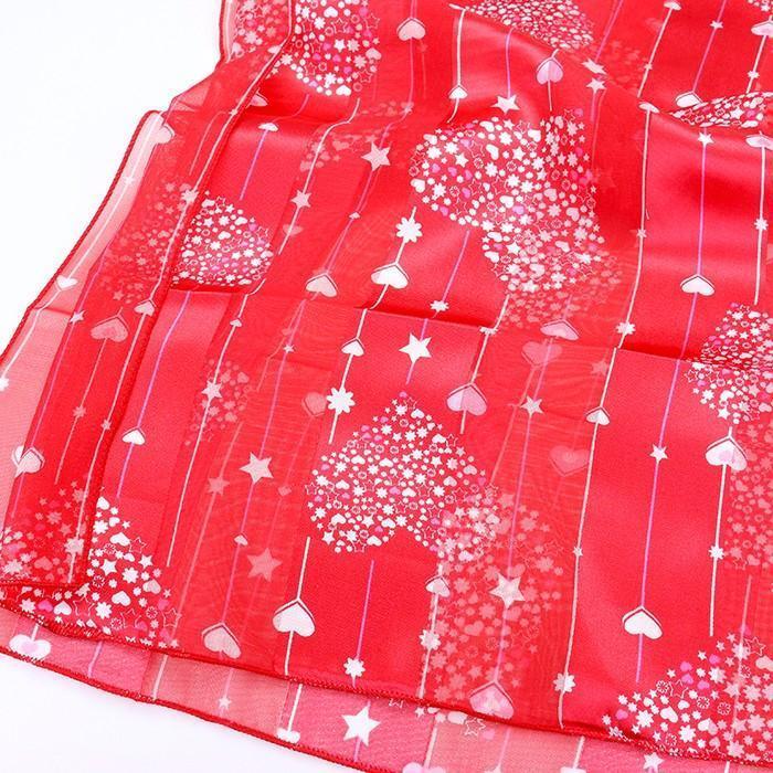 Red 6PCS - Silk Feel Satin Heart Bouquet Pattern Printed Scarf - Jewelry Store by Erik Rayo