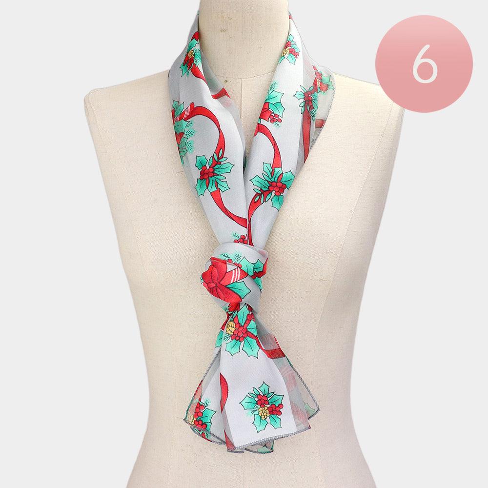 Silver 6PCS - Silk Feel Christmas Pattern Print scarf