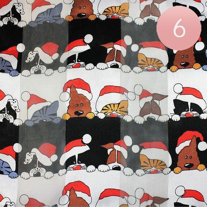 Black 6PCS - Silk Feel Satin Striped Christmas Cute Animal Pattern Print scarf - Jewelry Store by Erik Rayo