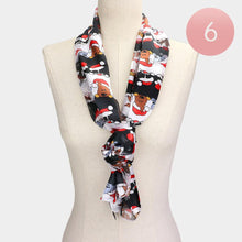 Load image into Gallery viewer, Black 6PCS - Silk Feel Satin Striped Christmas Cute Animal Pattern Print scarf
