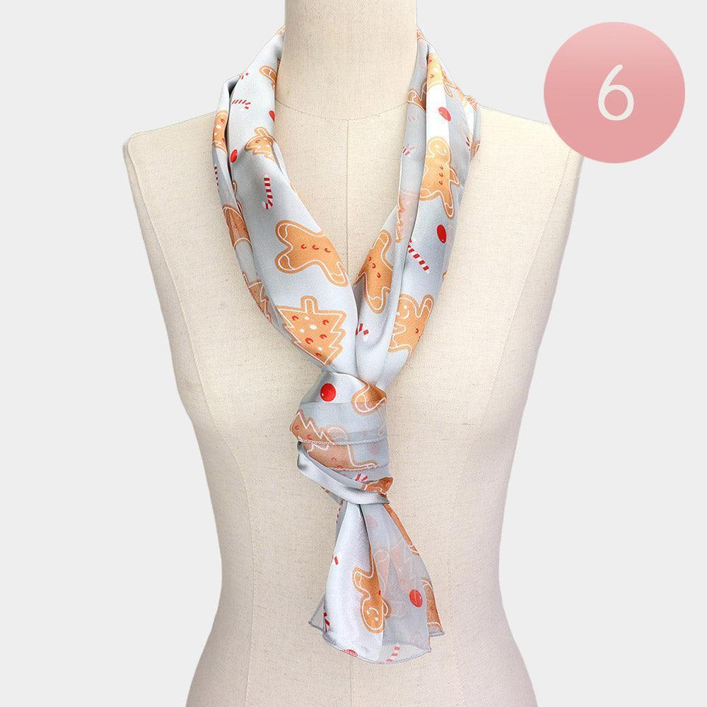Silver 6PCS - Silk Feel Striped Gingerbread Man Cane Candy Tree Scarf - Jewelry Store by Erik Rayo