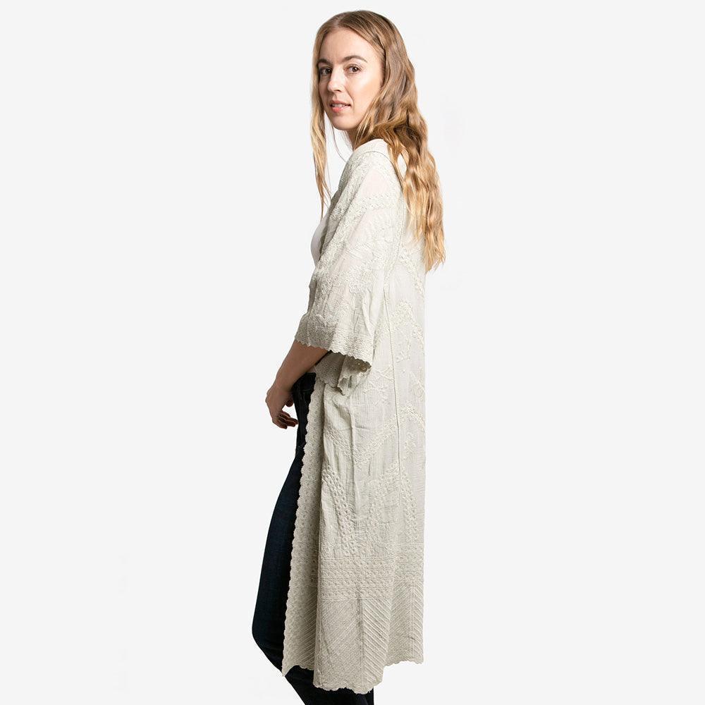 Green Floral Patterned Lace Cover Up Kimono Poncho - Jewelry Store by Erik Rayo