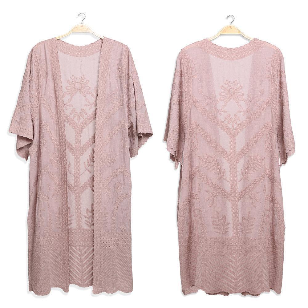 Pink Floral Patterned Lace Cover Up Kimono Poncho - Jewelry Store by Erik Rayo