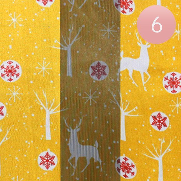 Gold 6PCS - Silk Feel Striped Reindeer Snowflake Print Satin Scarf - Jewelry Store by Erik Rayo