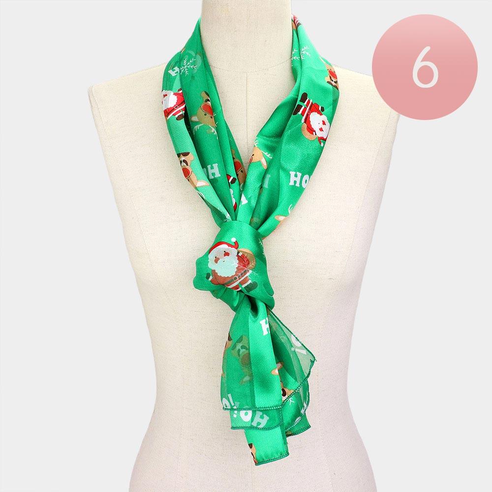 Green 6PCS - Silk Feel Christmas Santa Claus Pattern Print Scarf