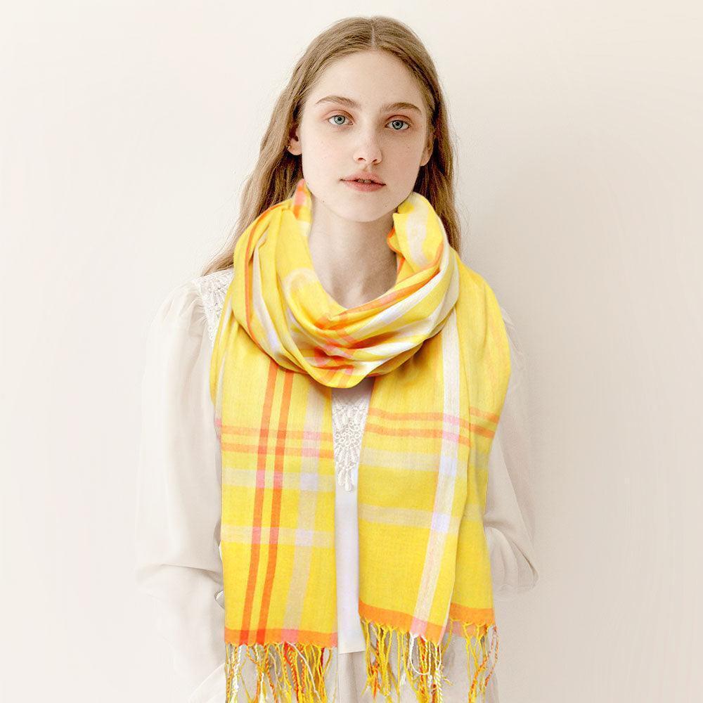Yellow Plaid Check Patterned Oblong Scarf - Jewelry Store by Erik Rayo