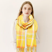 Load image into Gallery viewer, Yellow Plaid Check Patterned Oblong Scarf
