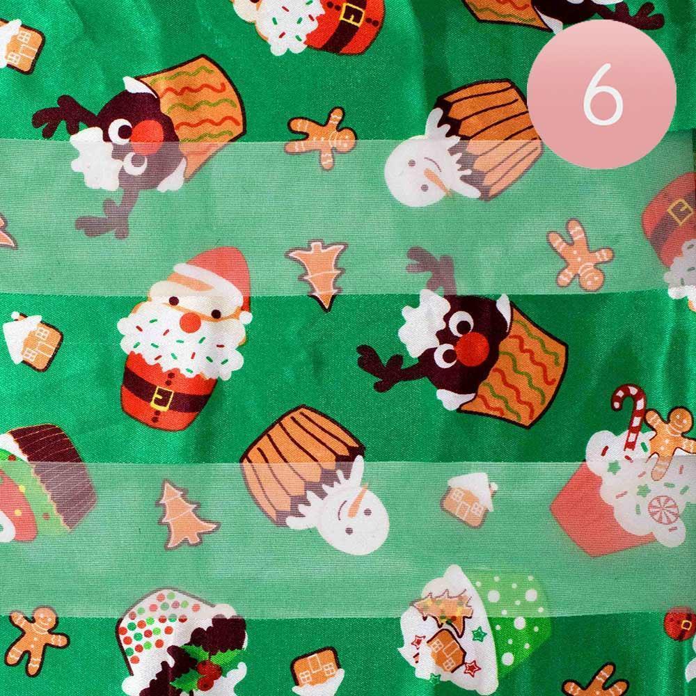 Green 6PCS - Silk Feel Cute Christmas Pattern Print Scarf - Jewelry Store by Erik Rayo