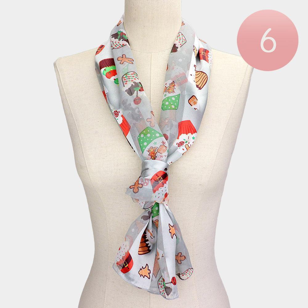 Silver 6PCS - Silk Feel Cute Christmas Pattern Print Scarf - Jewelry Store by Erik Rayo